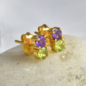 Sterling Silver Amethyst And Peridot Divine Ear Studs.