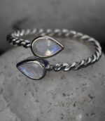 Rainbow Moonstone Twisted Wire Ring.