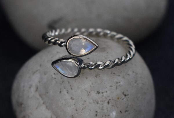 Rainbow Moonstone Twisted Wire Ring.
