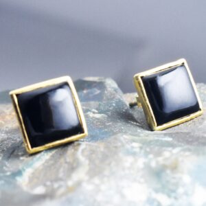 Square Black Onyx Stud Square Stone Divine Earrings.