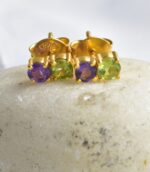 Sterling Silver Amethyst And Peridot Divine Ear Studs.