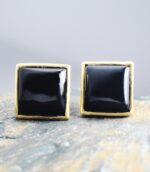 Square Black Onyx Stud Square Stone Divine Earrings.