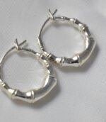 Bamboo Style Silver Tiny Plain Hoop HandCrafted.