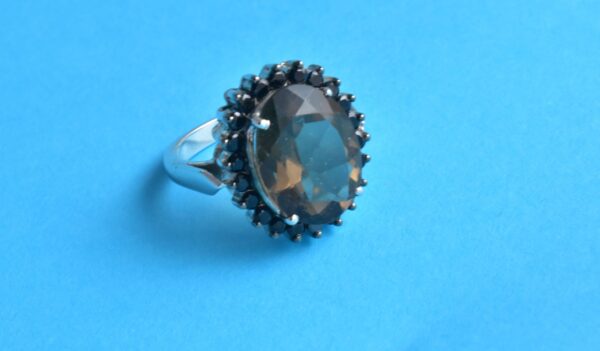 Sterling Silver Smokey And Black Onyx Art DivineRing.