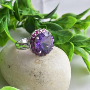 Estate Silver Ruby Amethyst Accents Ring.