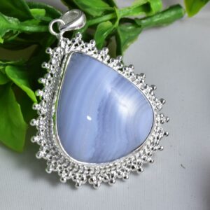 Blue Lace Agate Forged Pendant.