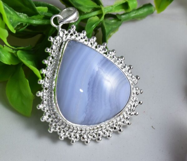 Blue Lace Agate Forged Pendant.