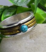Mix Metal Hammered Turquoise Spinner Anxiety Ring.