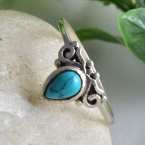 Silver Floral Motif Themed Turquoise Filigree Spiritual Ring.