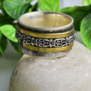 Sterling Silver And Brass Two Tone Floral Spinner Divine Ring