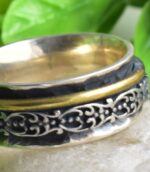 Two Tone Floral Spinner Womens Fidget Botanical Divine Ring.