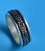 Silver Floral Fidget Motif Themed Spinner Band Ring.